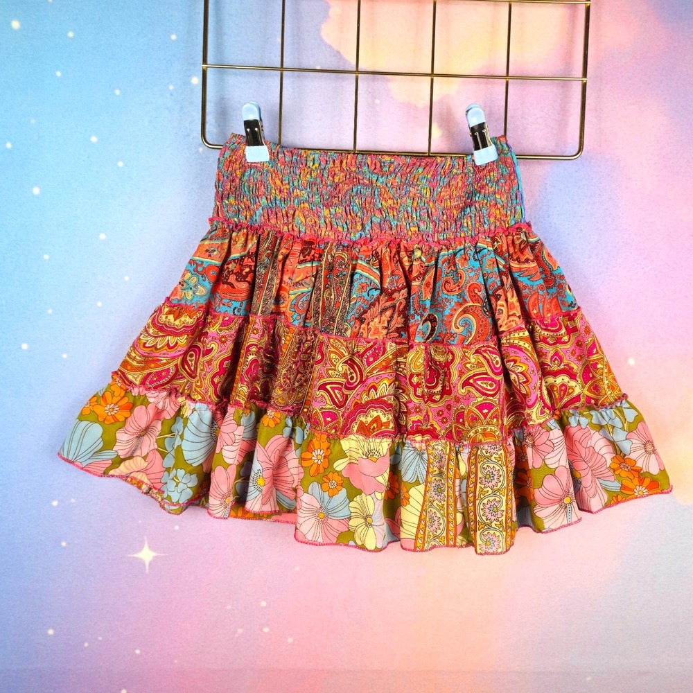 Patchwork Mini Skirt Women XS Multicolor Excellent Boho‎ Paisley Floral